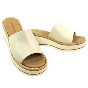 SPACE MODA BY REPO 🇮🇹 WOMEN'S IVORY SOFT LEATHER COMFORT SUMMER WEDGE MULES